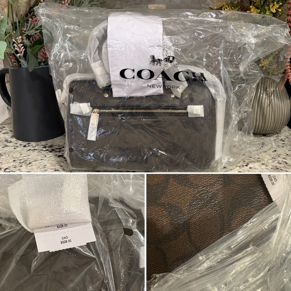 Coach satchel, signature canvas black and brown